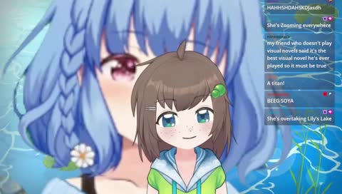 big bean approaches small frog girl and munches on her